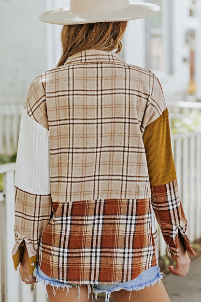 Plaid Color Block Dropped Shoulder Shacket - Jackets - FITGGINS