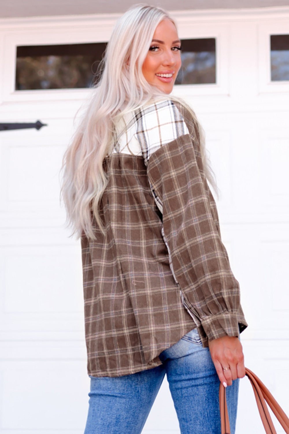 Plaid Contrast Button Up Shirt Jacket - Jackets - FITGGINS