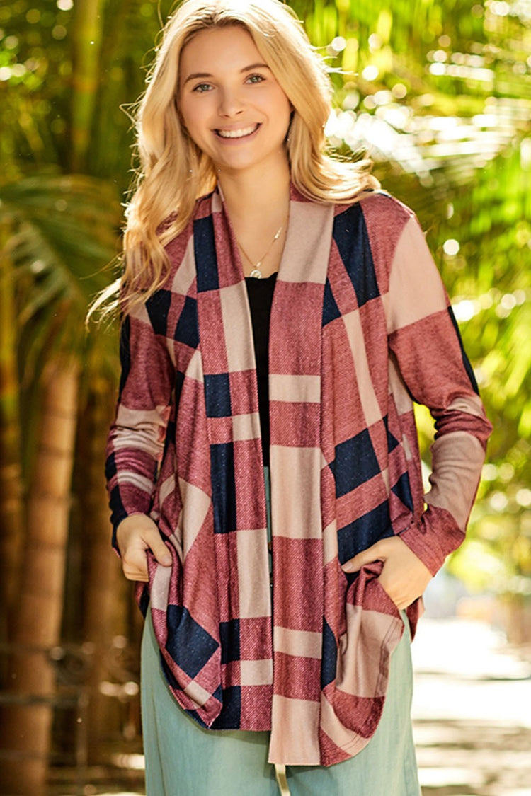 Plaid Open Front Cardigan - Cardigans - FITGGINS