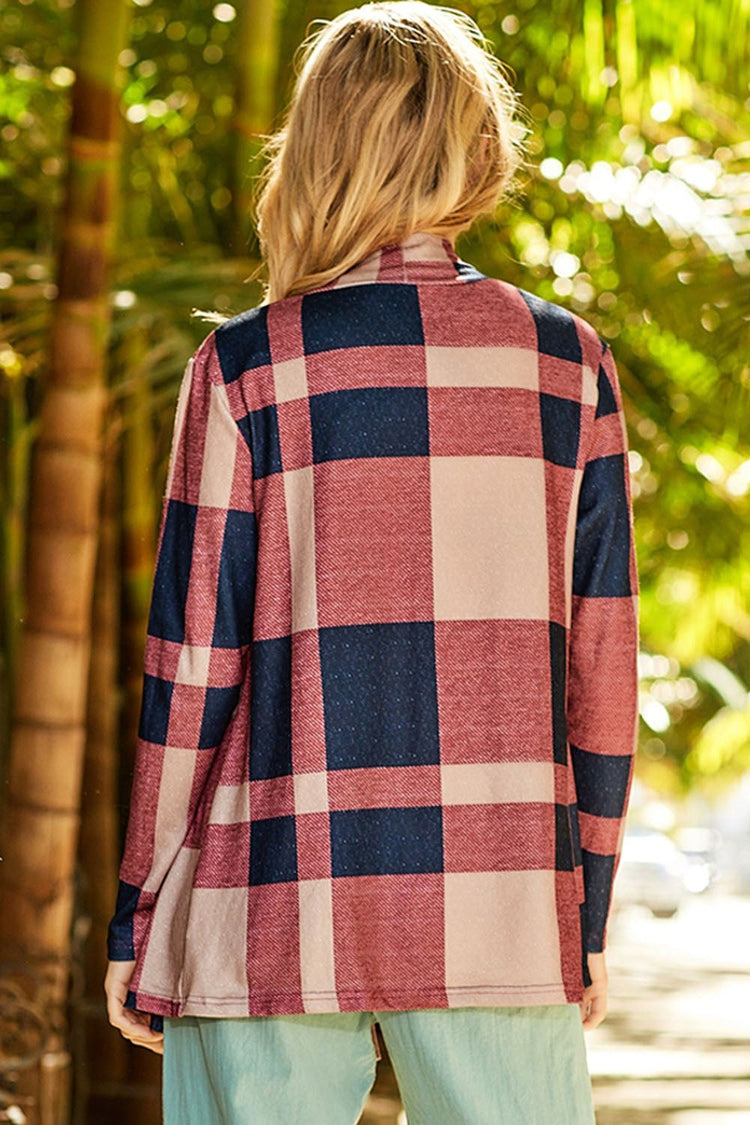 Plaid Open Front Cardigan - Cardigans - FITGGINS