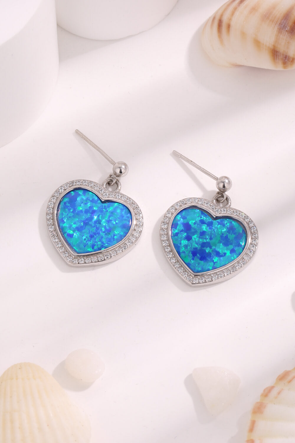 Platinum-Plated Opal Heart Earrings - Earrings - FITGGINS