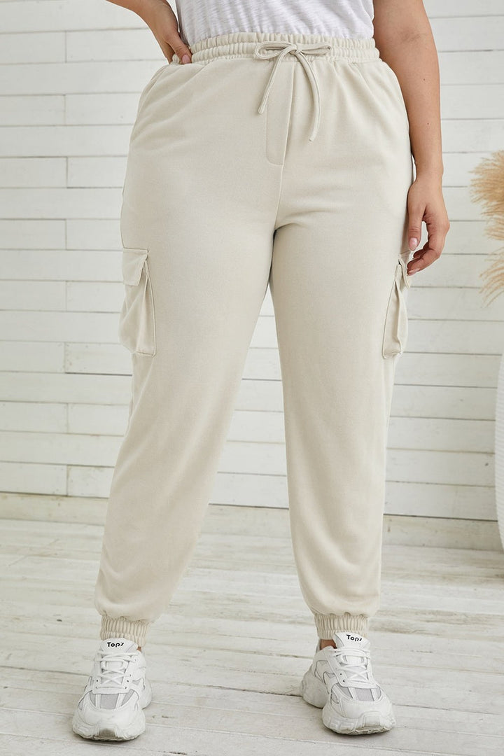 Plus Size Elastic Waist Joggers with Pockets - Pants - FITGGINS