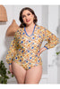 Plus Size Floral Open Back Long Sleeve One-Piece Swimsuit