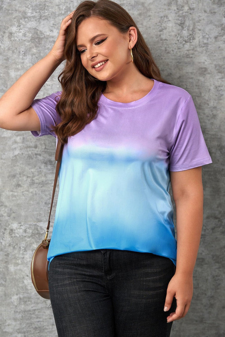 Plus Size Gradient Color Block Tee Shirt - T-Shirts - FITGGINS