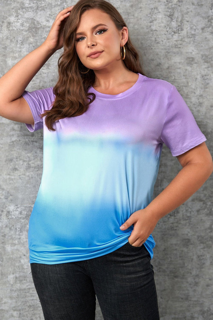 Plus Size Gradient Color Block Tee Shirt - T-Shirts - FITGGINS