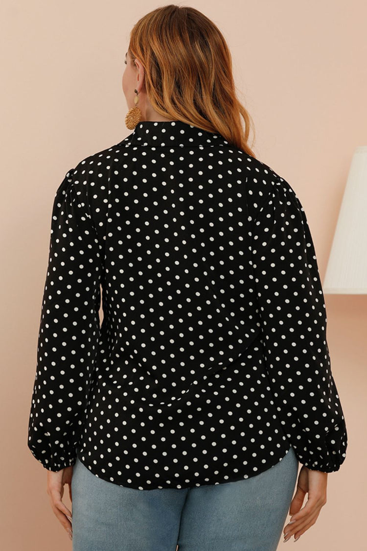 Plus Size Polka Dot Balloon Sleeve Shirt - Shirts - FITGGINS