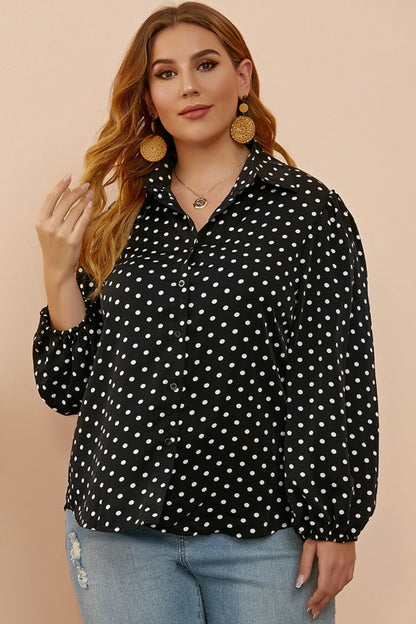 Plus Size Polka Dot Balloon Sleeve Shirt - Shirts - FITGGINS