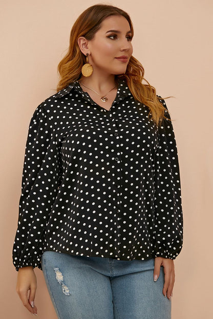 Plus Size Polka Dot Balloon Sleeve Shirt - Shirts - FITGGINS