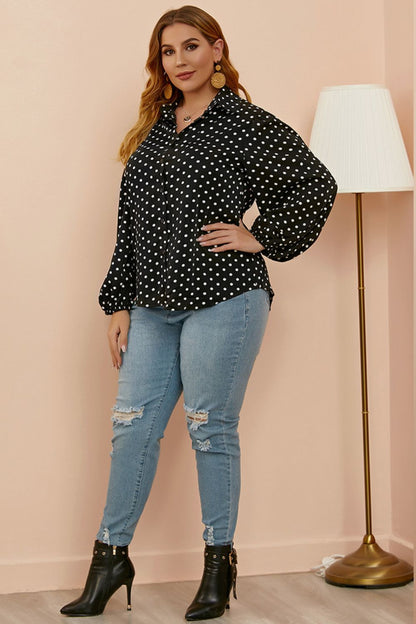 Plus Size Polka Dot Balloon Sleeve Shirt - Shirts - FITGGINS