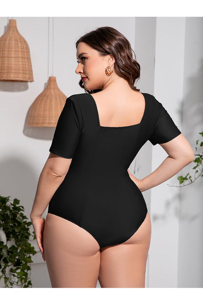 Plus Size Scoop Neck Short Sleeve One-Piece Swimsuit Fitggins