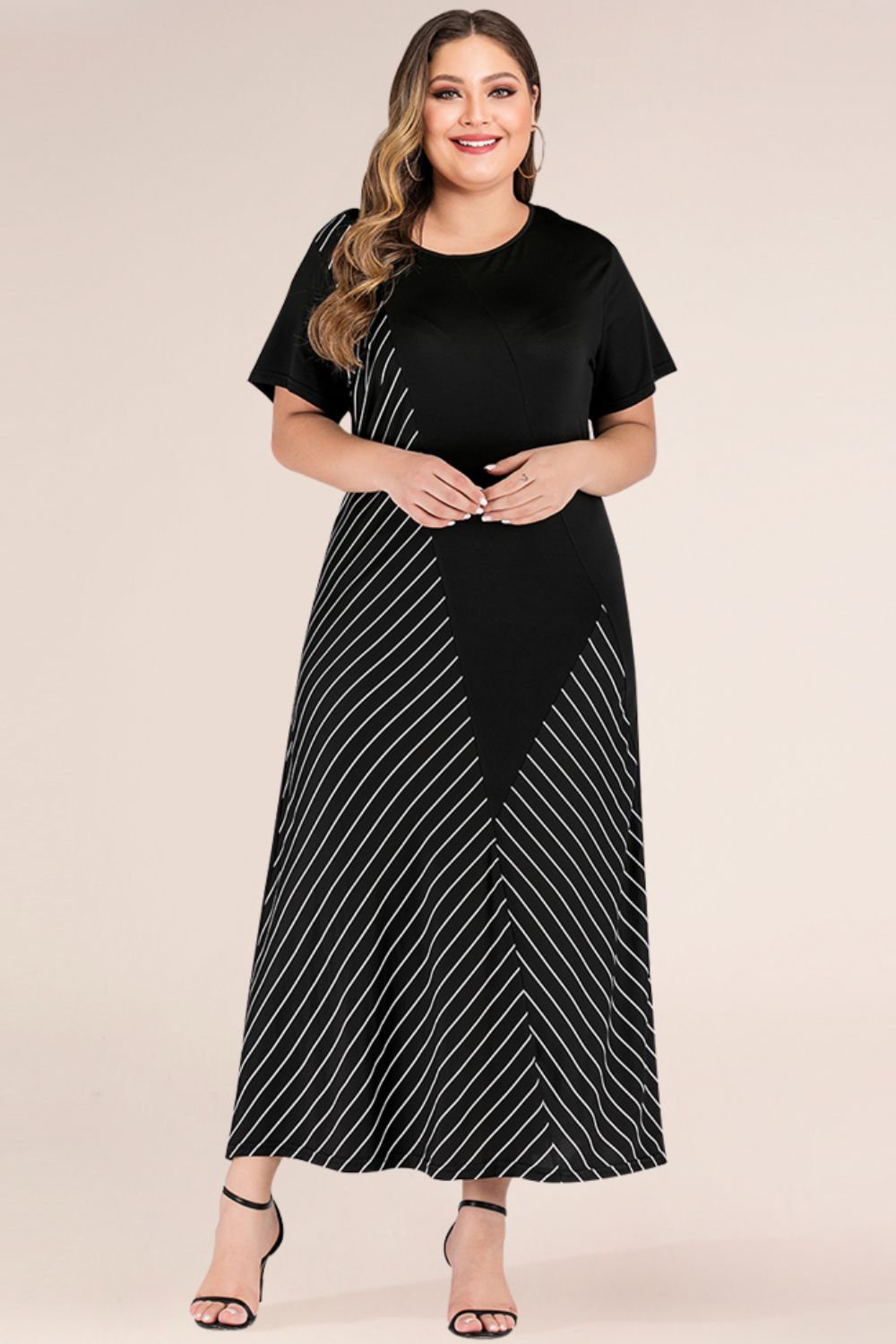 Plus Size Striped Color Block Tee Dress - Casual & Maxi Dresses - FITGGINS