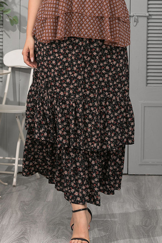Plus Size Ditsy Floral Layered Maxi Skirt - Skirts - FITGGINS