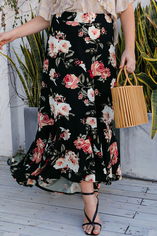 Plus Size Floral High-Rise Skirt - Skirts - FITGGINS