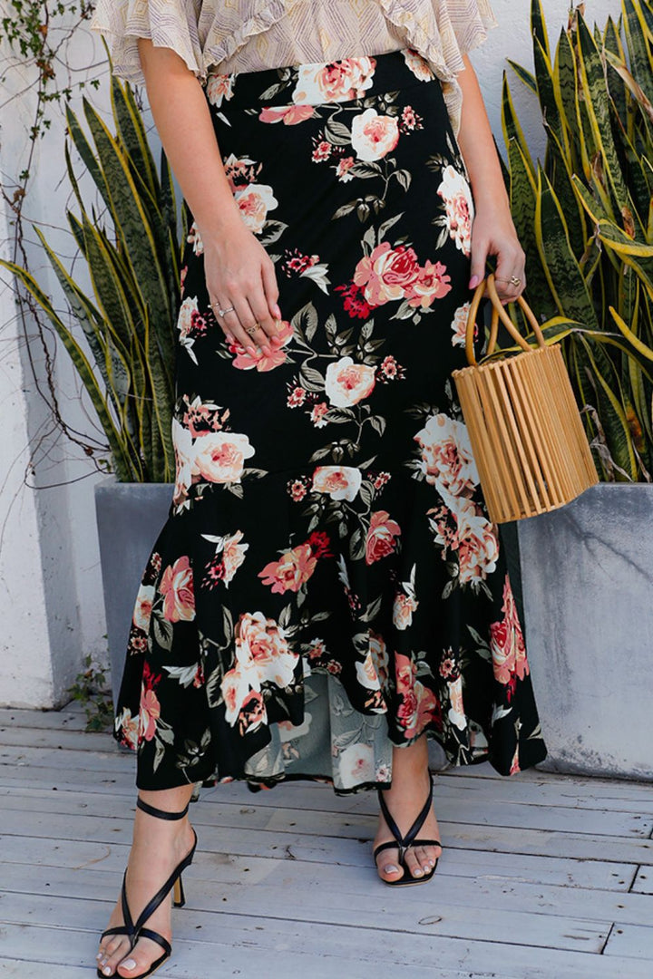 Plus Size Floral High-Rise Skirt - Skirts - FITGGINS
