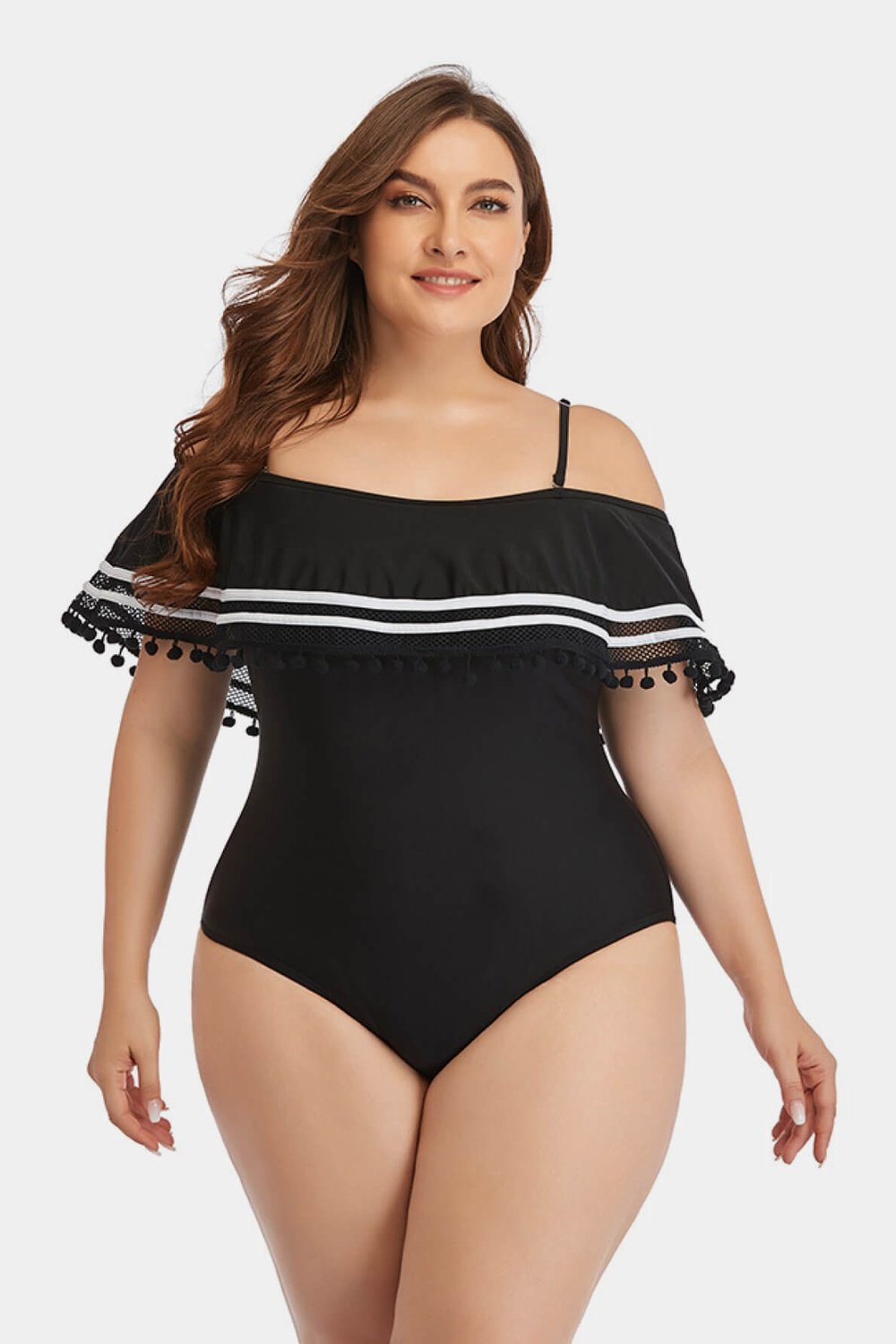 Plus Size Striped Cold-Shoulder One-Piece Swimsuit - Swimwear One-Pieces - FITGGINS
