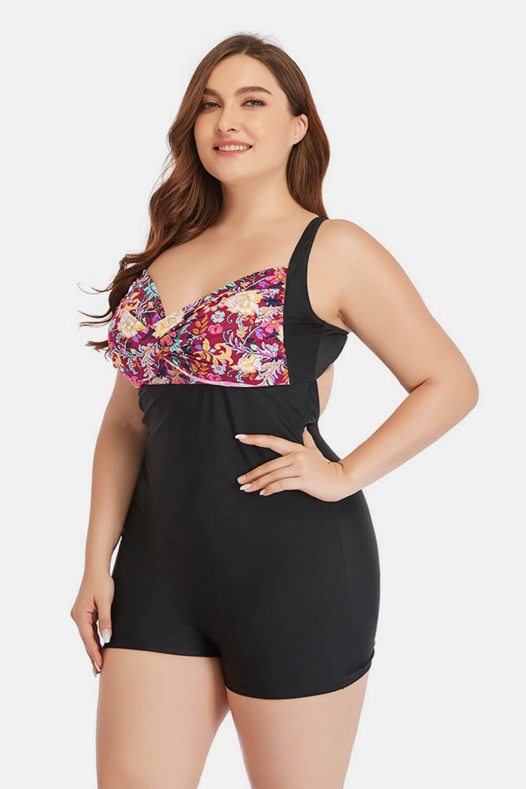 Plus Size Two-Tone One-Piece Swimsuit - Swimwear One-Pieces - FITGGINS