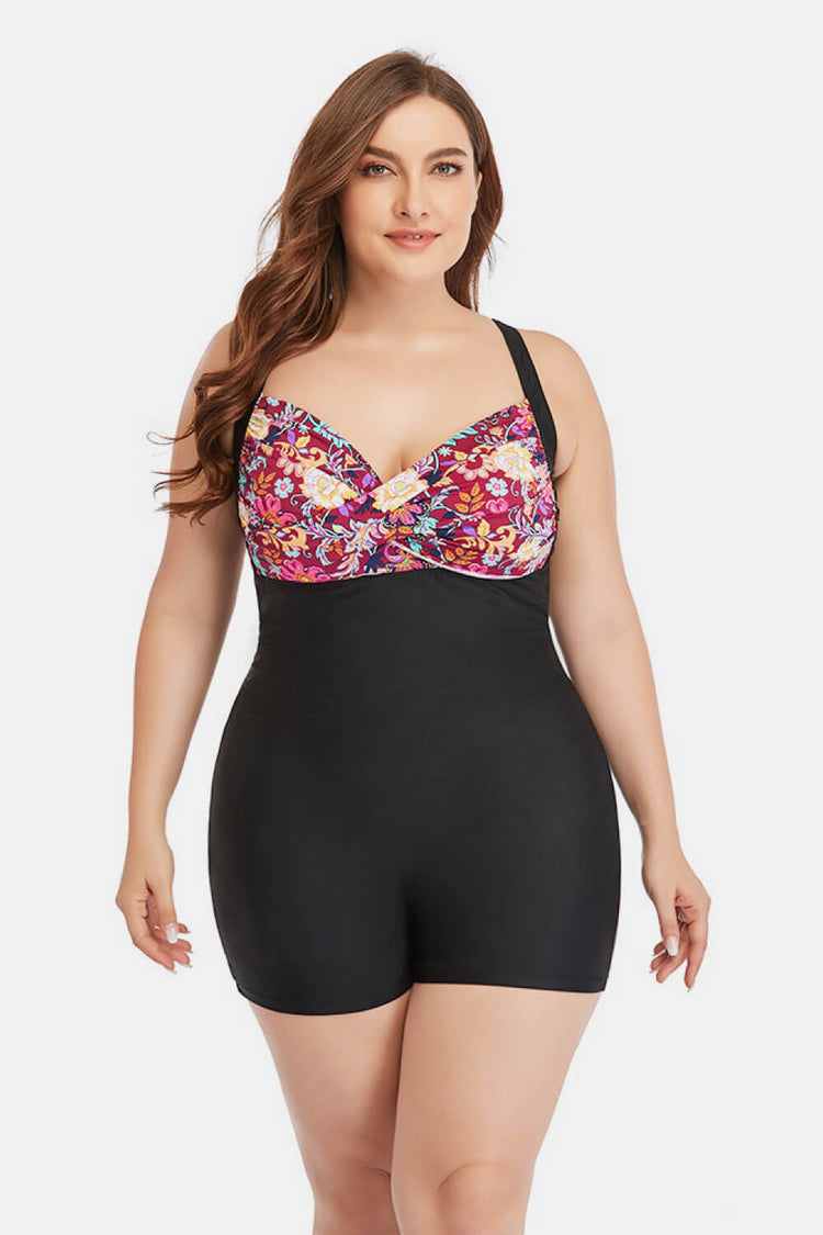 Plus Size Two-Tone One-Piece Swimsuit - Swimwear One-Pieces - FITGGINS