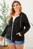 Plus Size Zip Up Hooded Jacket with Pocket