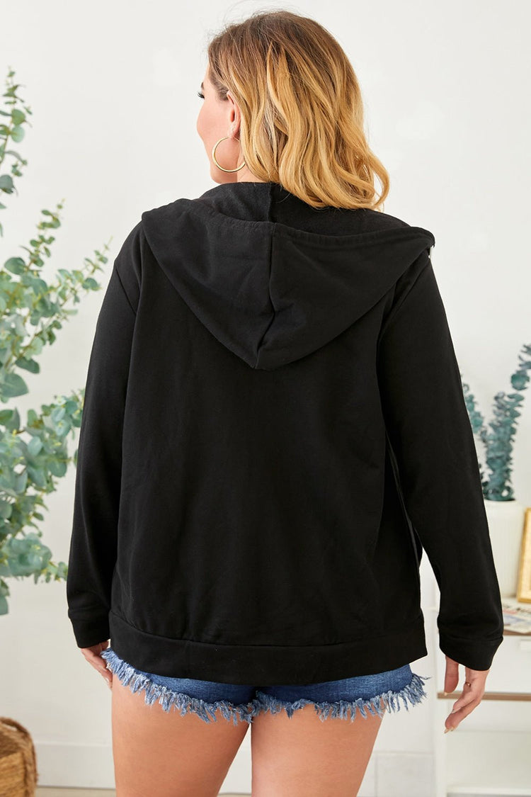 Plus Size Zip Up Hooded Jacket with Pocket - Jackets - FITGGINS