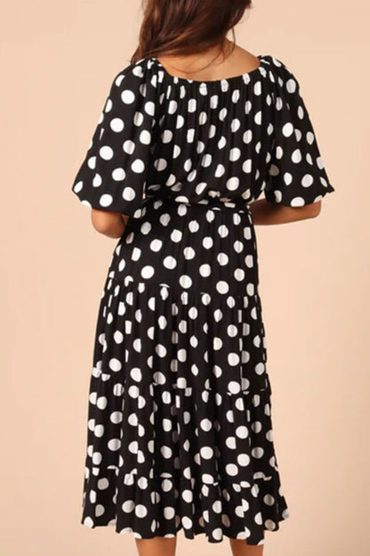 Polka Dot Tie Waist Midi Dress - Casual & Maxi Dresses - FITGGINS