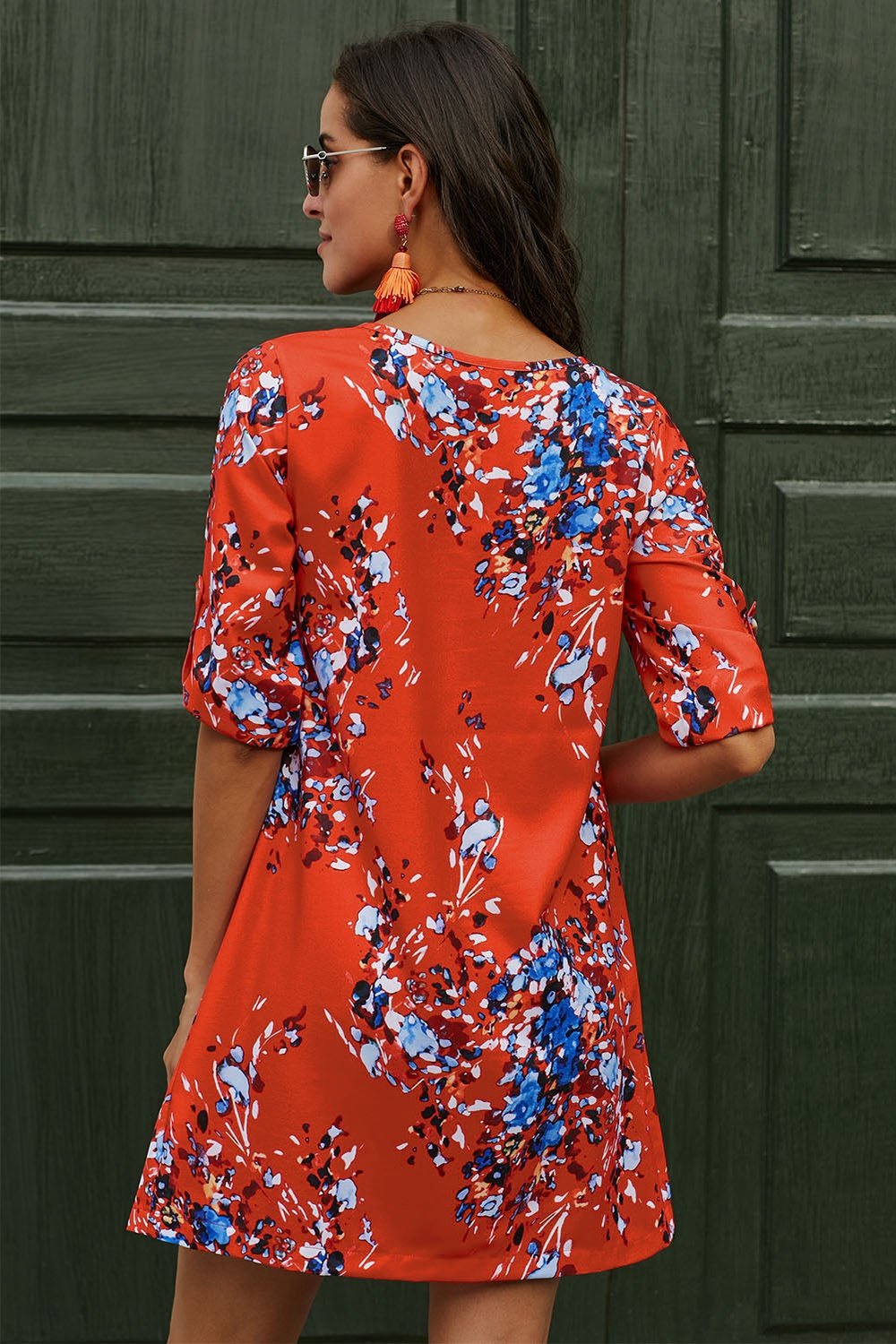 Printed Buttoned V-Neck Half Sleeve Dress - Casual & Maxi Dresses - FITGGINS