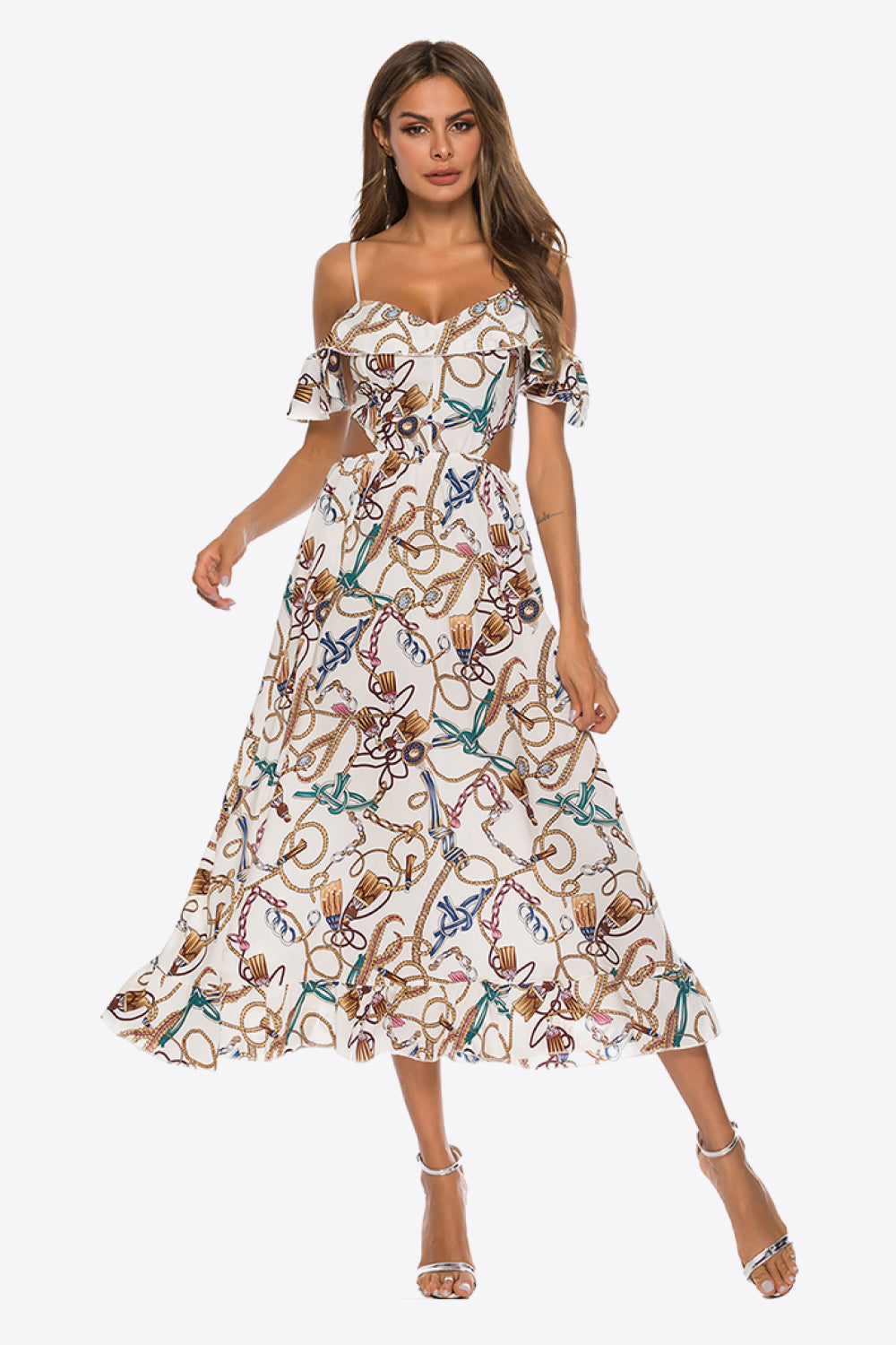 Printed Cutout Cold-Shoulder Dress - Casual & Maxi Dresses - FITGGINS