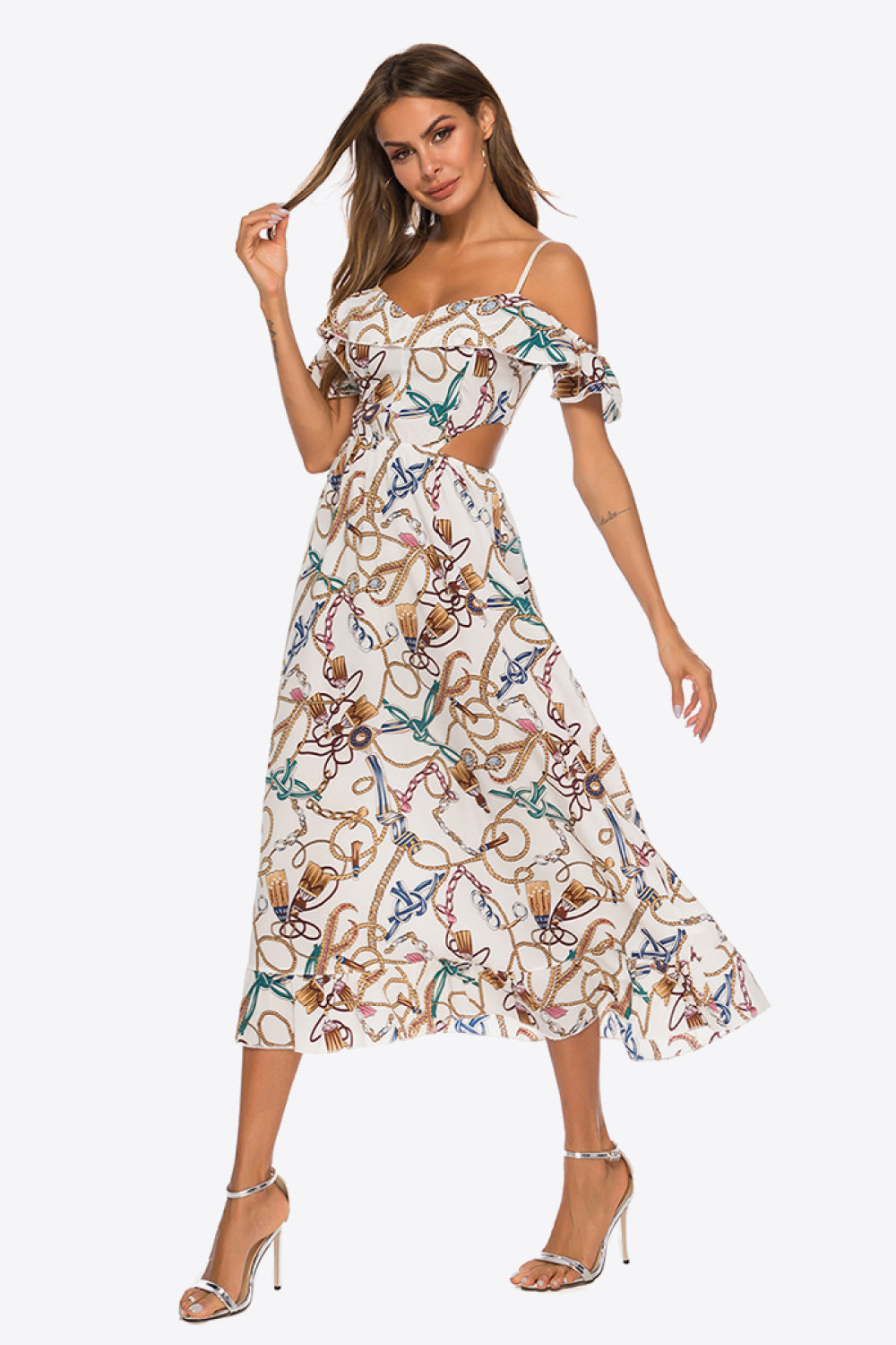 Printed Cutout Cold-Shoulder Dress - Casual & Maxi Dresses - FITGGINS