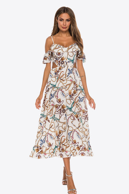 Printed Cutout Cold-Shoulder Dress - Casual & Maxi Dresses - FITGGINS