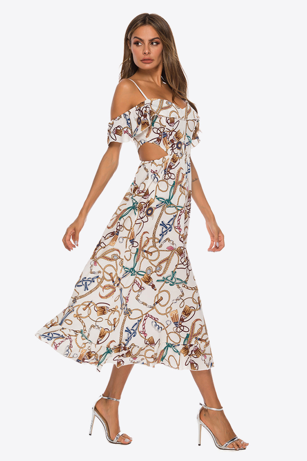 Printed Cutout Cold-Shoulder Dress - Casual & Maxi Dresses - FITGGINS