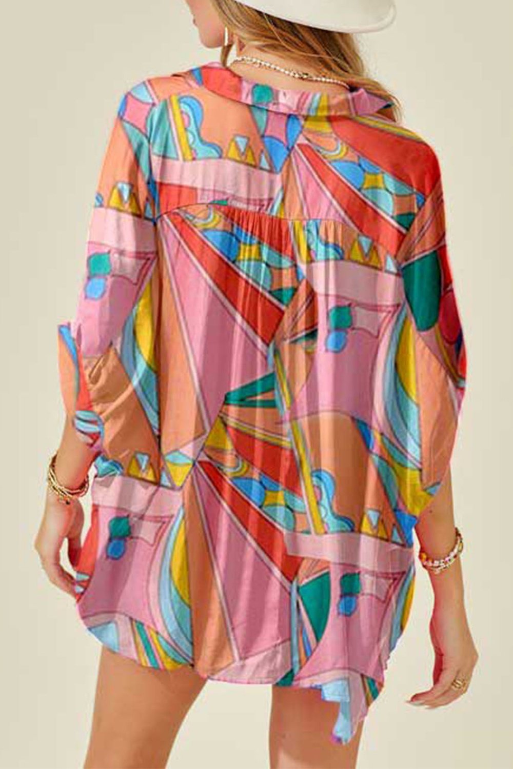 Printed Dolman Sleeve Collared Shirt - Shirts - FITGGINS