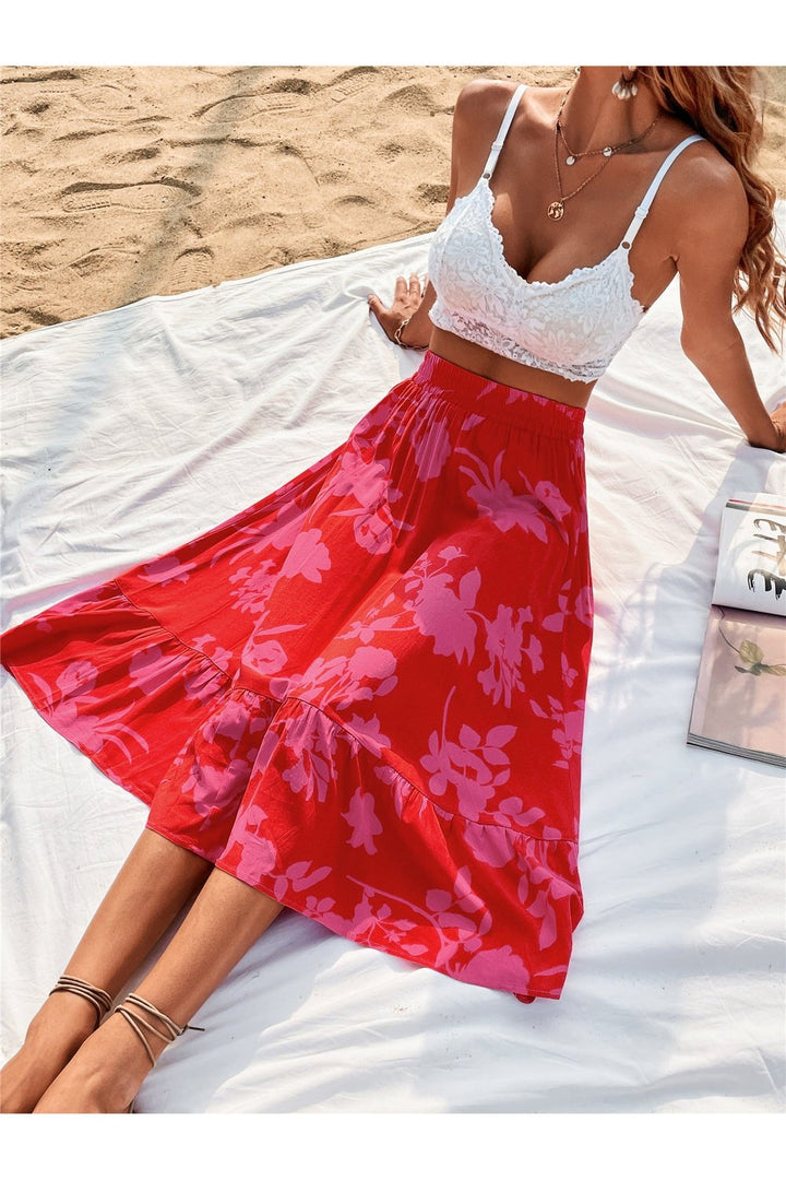 Printed Elastic Waist Skirt - Skirts - FITGGINS