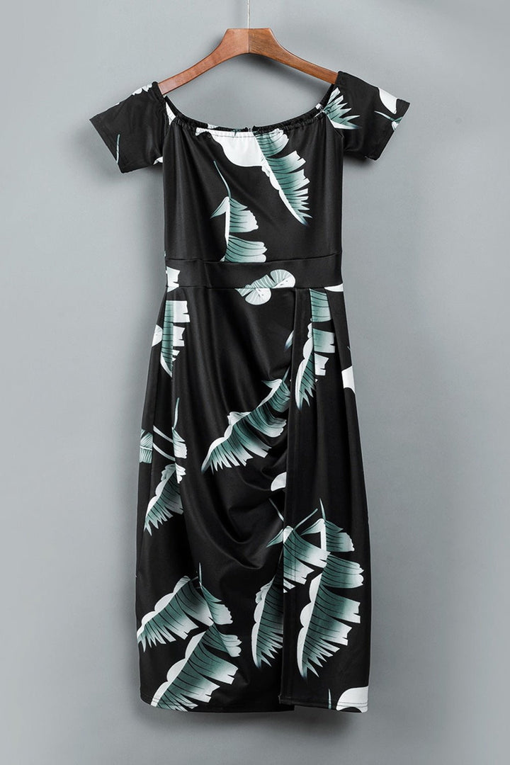 Printed Off-Shoulder Slit Midi Dress - Casual & Maxi Dresses - FITGGINS