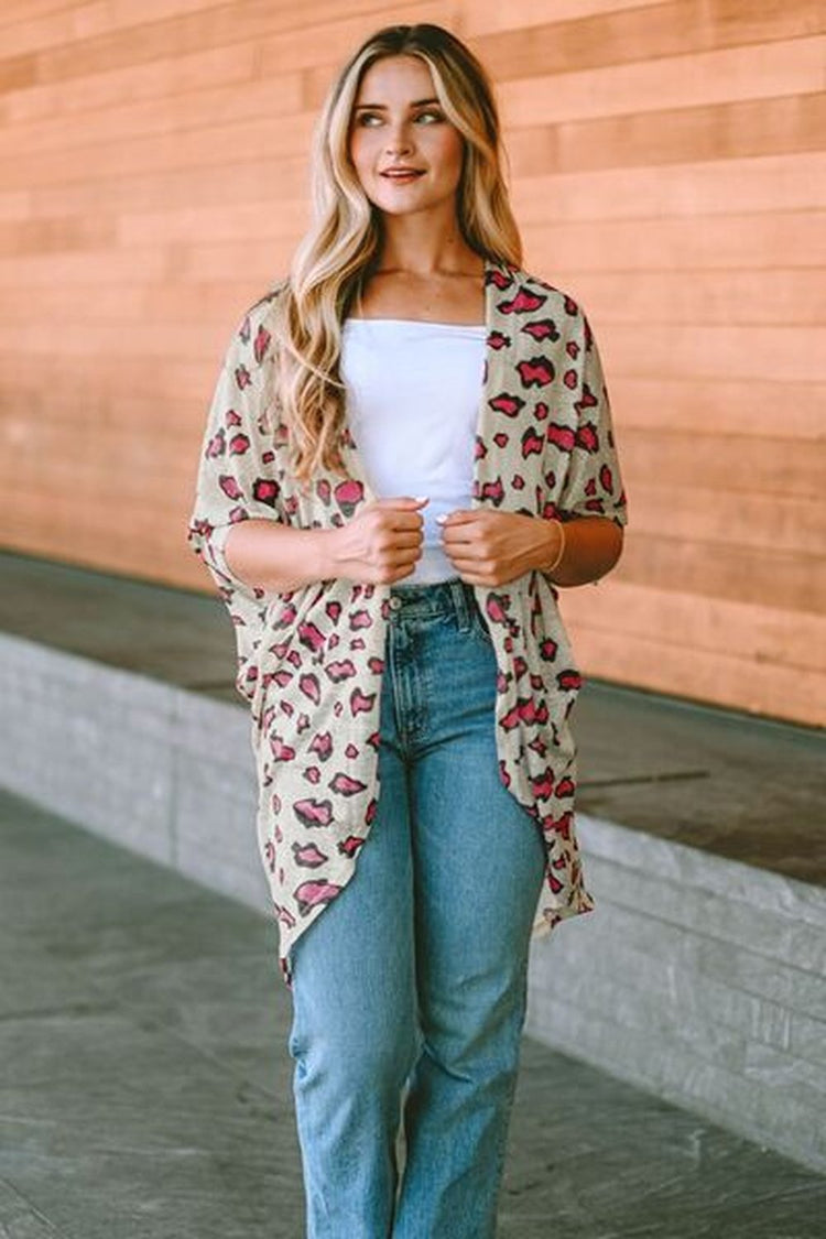 Printed Open Front Half Sleeve Cardigan - Cardigans - FITGGINS