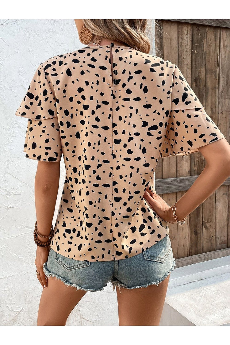 Printed Round Neck Layered Sleeve Blouse