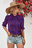 Printed Ruffle Collar Flounce Sleeve Blouse