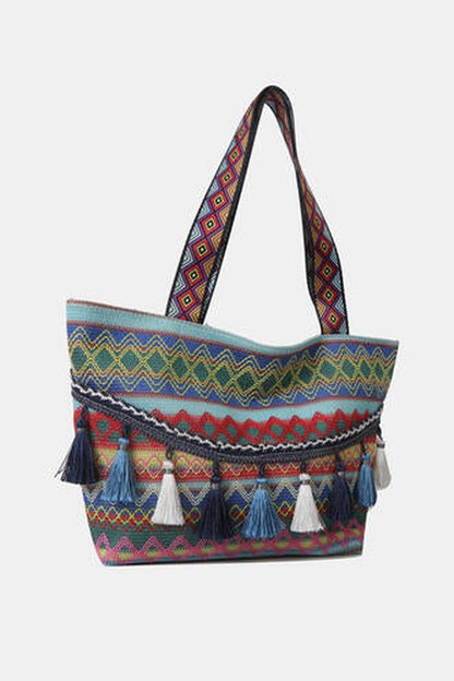 Printed Tassel Detail Tote Bag - Handbag - FITGGINS