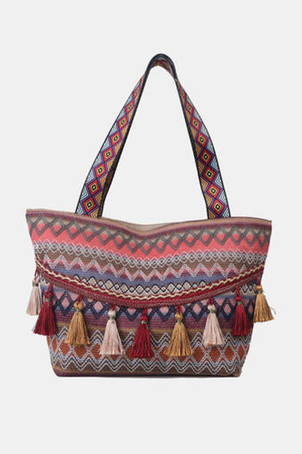 Printed Tassel Detail Tote Bag - Handbag - FITGGINS