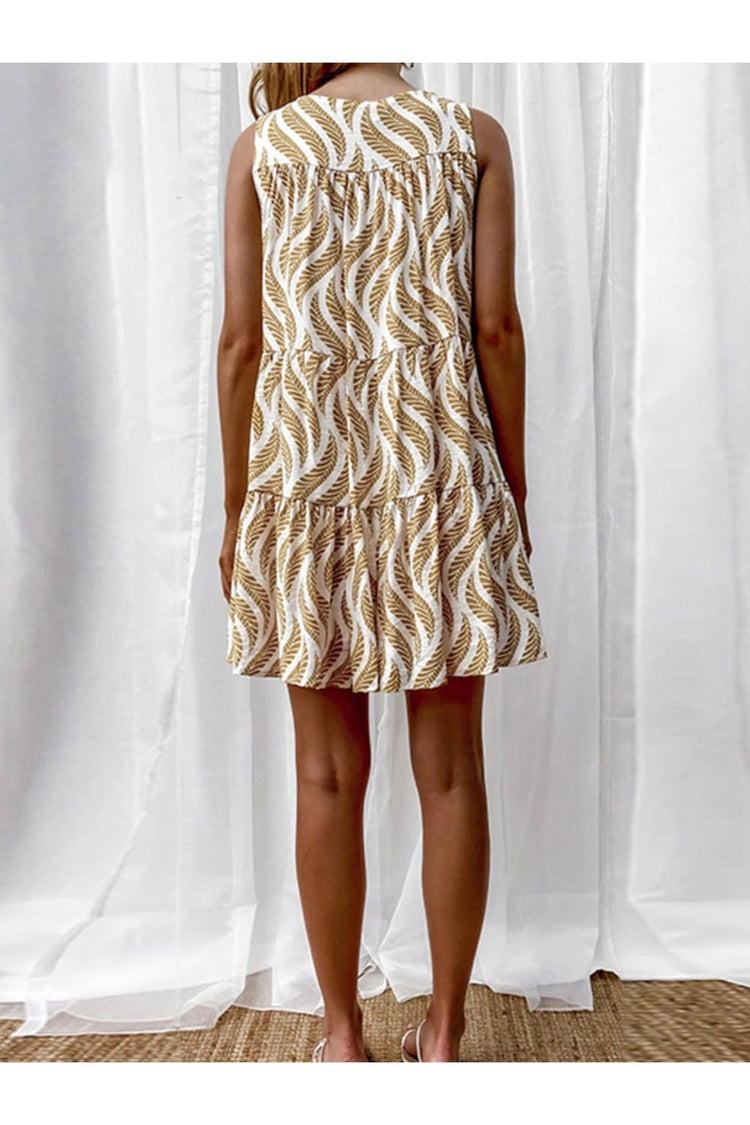 Printed V-Neck Sleeveless Mini Dress