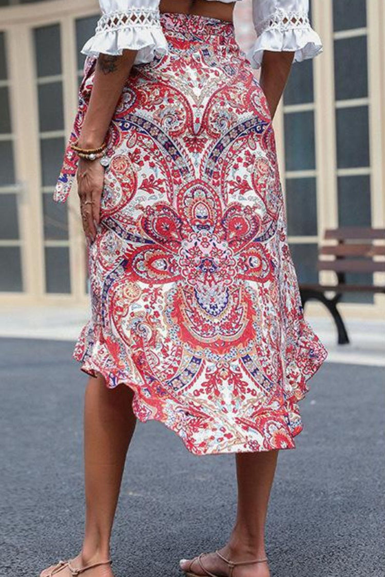 Printed Asymmetrical Wrap Skirt - Skirts - FITGGINS
