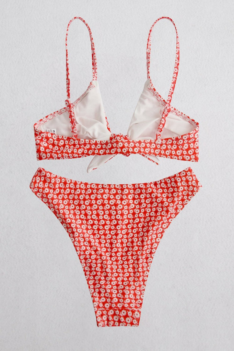 Printed Tie Front Spaghetti Strap Bikini Set - Bikinis & Tankinis - FITGGINS