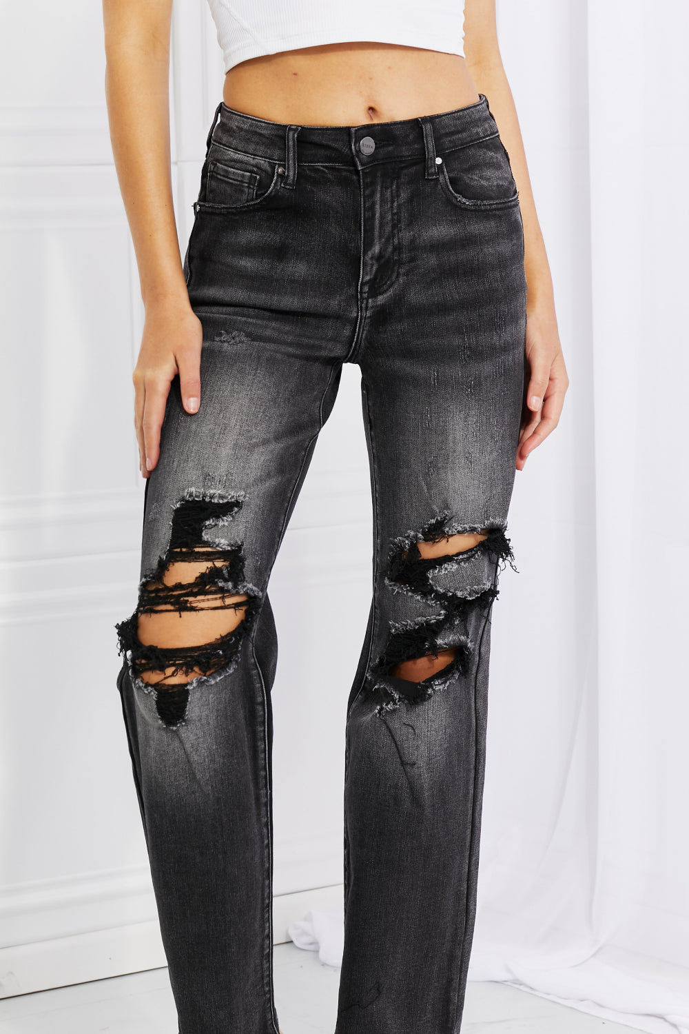 RISEN Full Size Lois Distressed Loose Fit Jeans - Jeans - FITGGINS