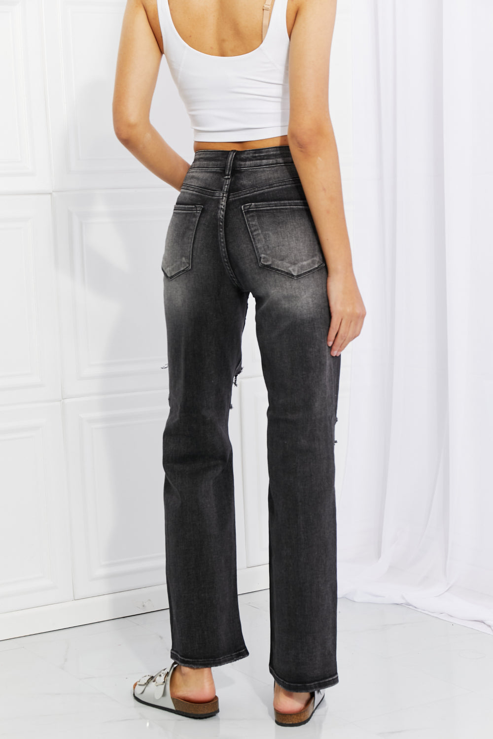 RISEN Full Size Lois Distressed Loose Fit Jeans - Jeans - FITGGINS