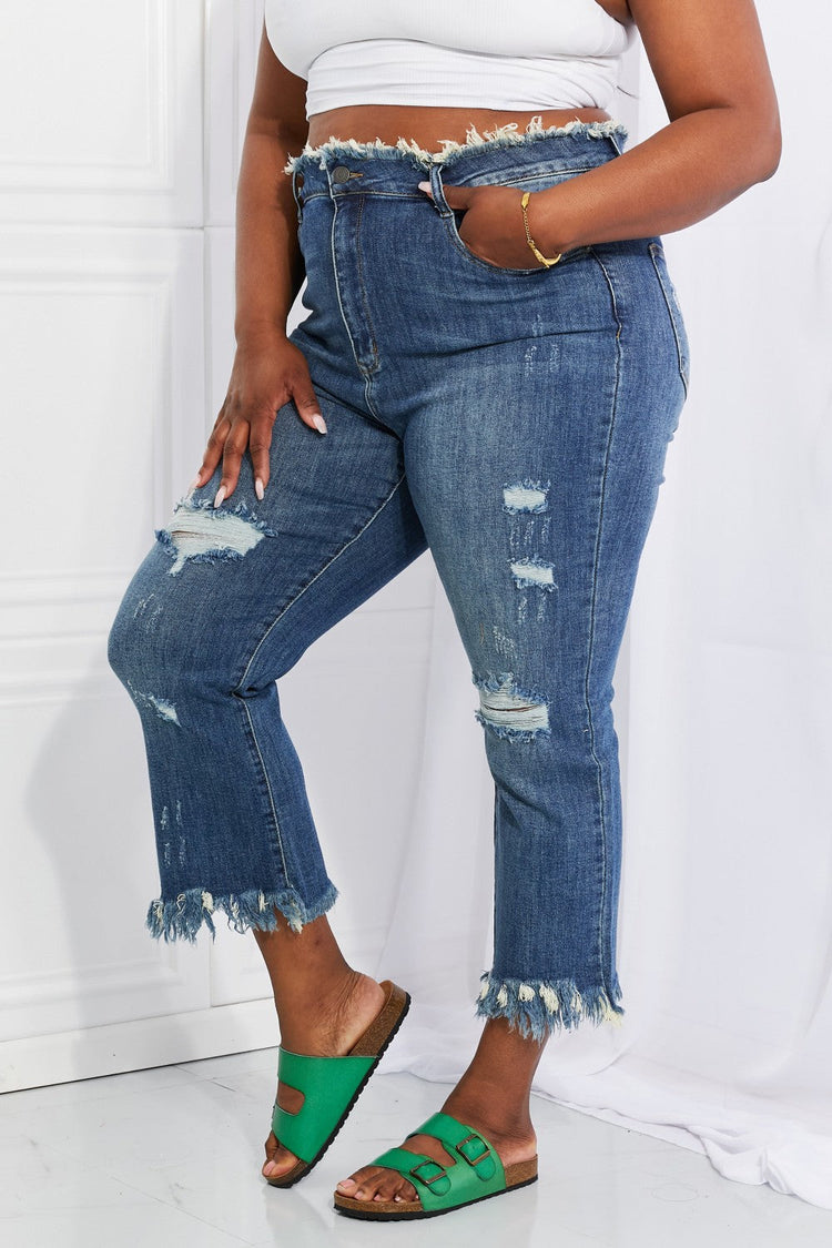 RISEN Full Size Undone Chic Straight Leg Jeans - Jeans - FITGGINS