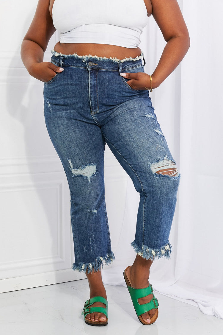 RISEN Full Size Undone Chic Straight Leg Jeans - Jeans - FITGGINS