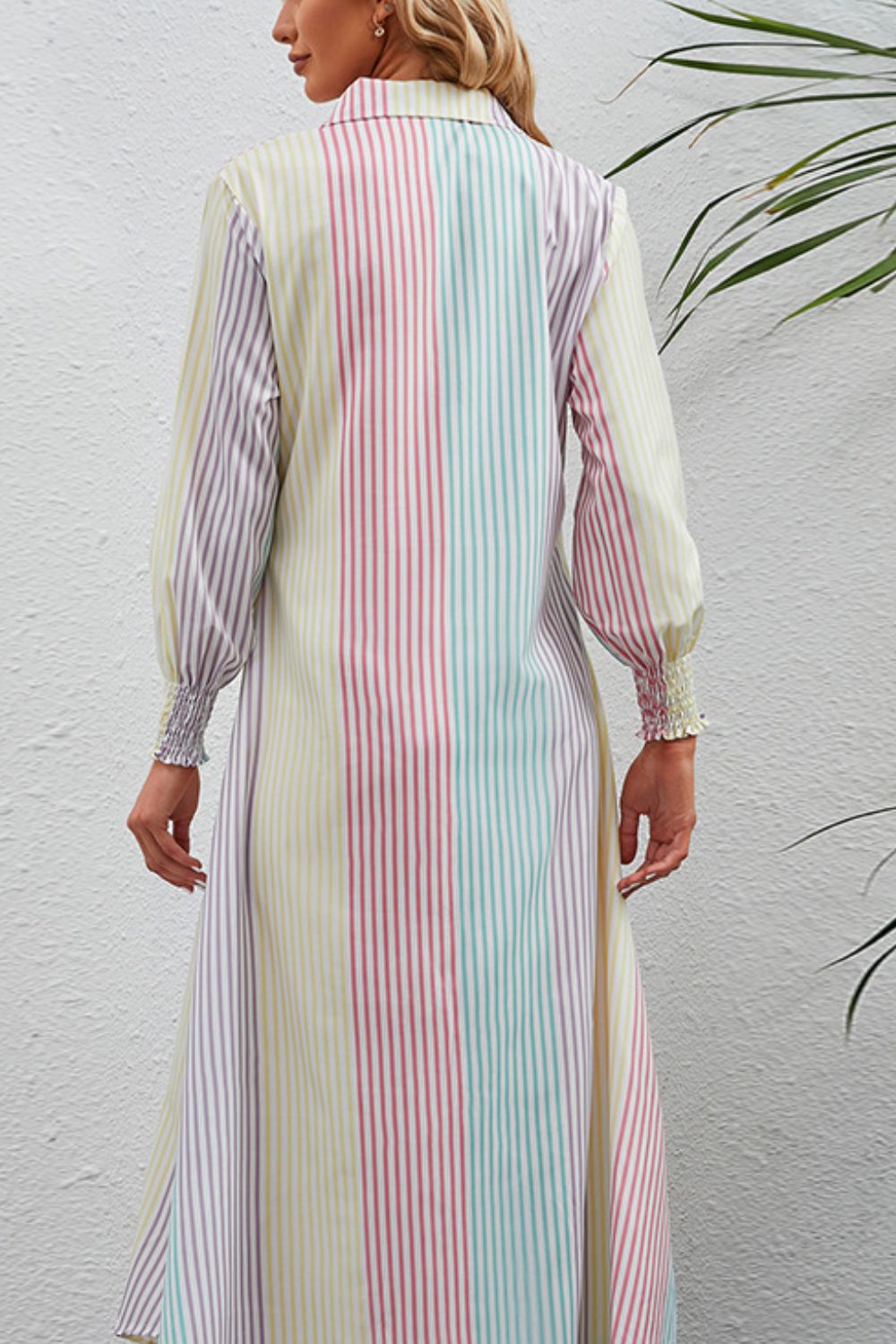 Rainbow Stripe Button-Up Maxi Shirt Dress - Casual & Maxi Dresses - FITGGINS