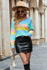 Rainbow Stripe Exposed Seam V-Neck Sweater