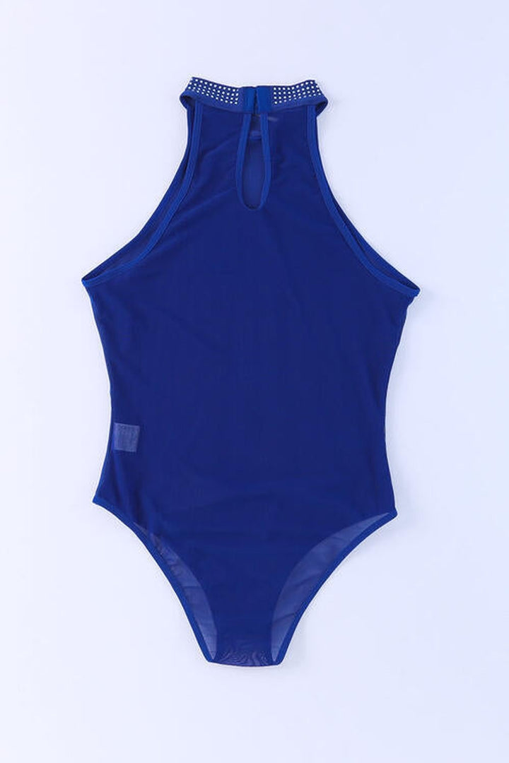 Rhinestone Detail Halter Neck Bodysuit - Bodysuit - FITGGINS