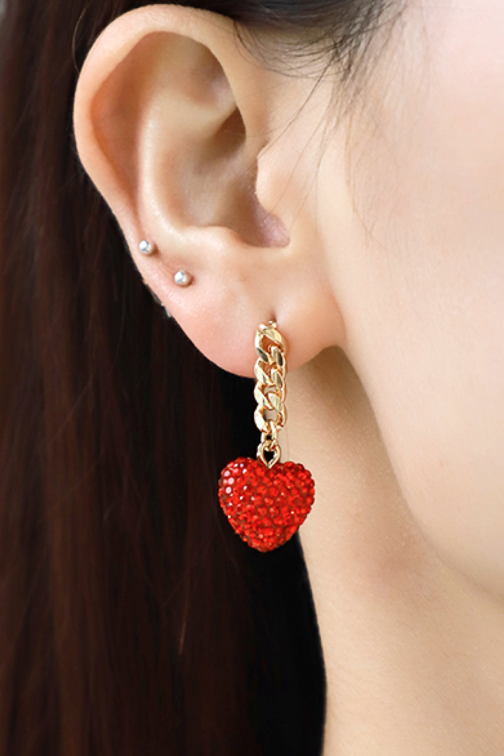Rhinestone Heart Chain Drop Earrings - Earrings - FITGGINS