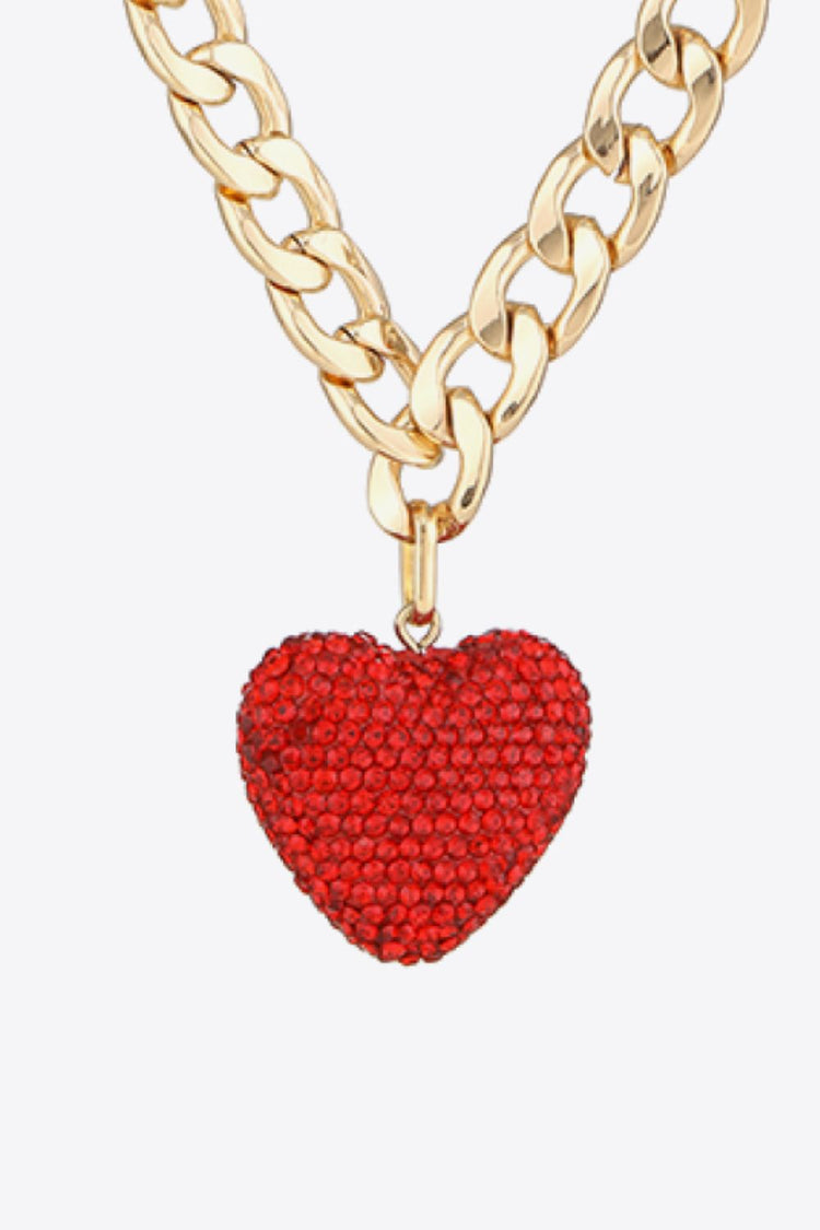 Rhinestone Heart Pendant Curb Chain Necklace - Necklaces - FITGGINS