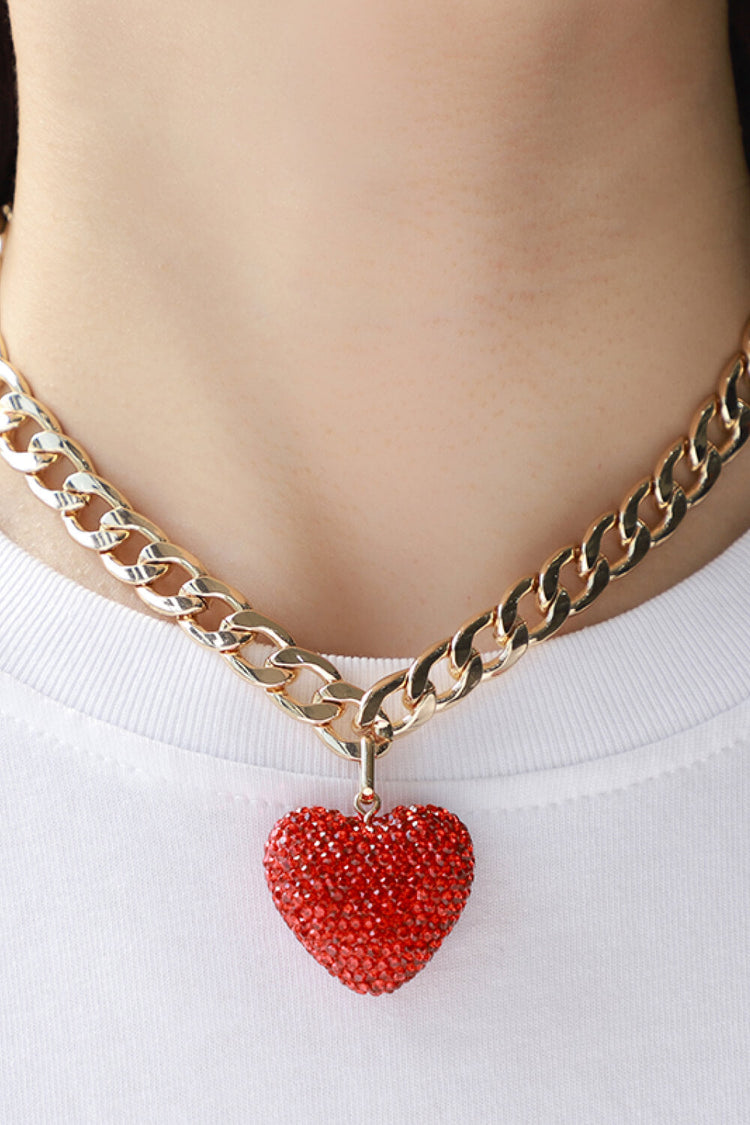 Rhinestone Heart Pendant Curb Chain Necklace - Necklaces - FITGGINS